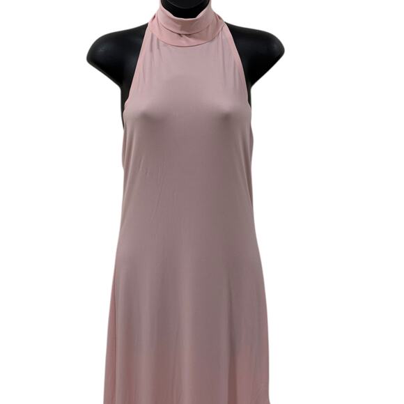 Norma Kamali Halter Turtle Side Slit Gown In Blush - Picture 3 of 8